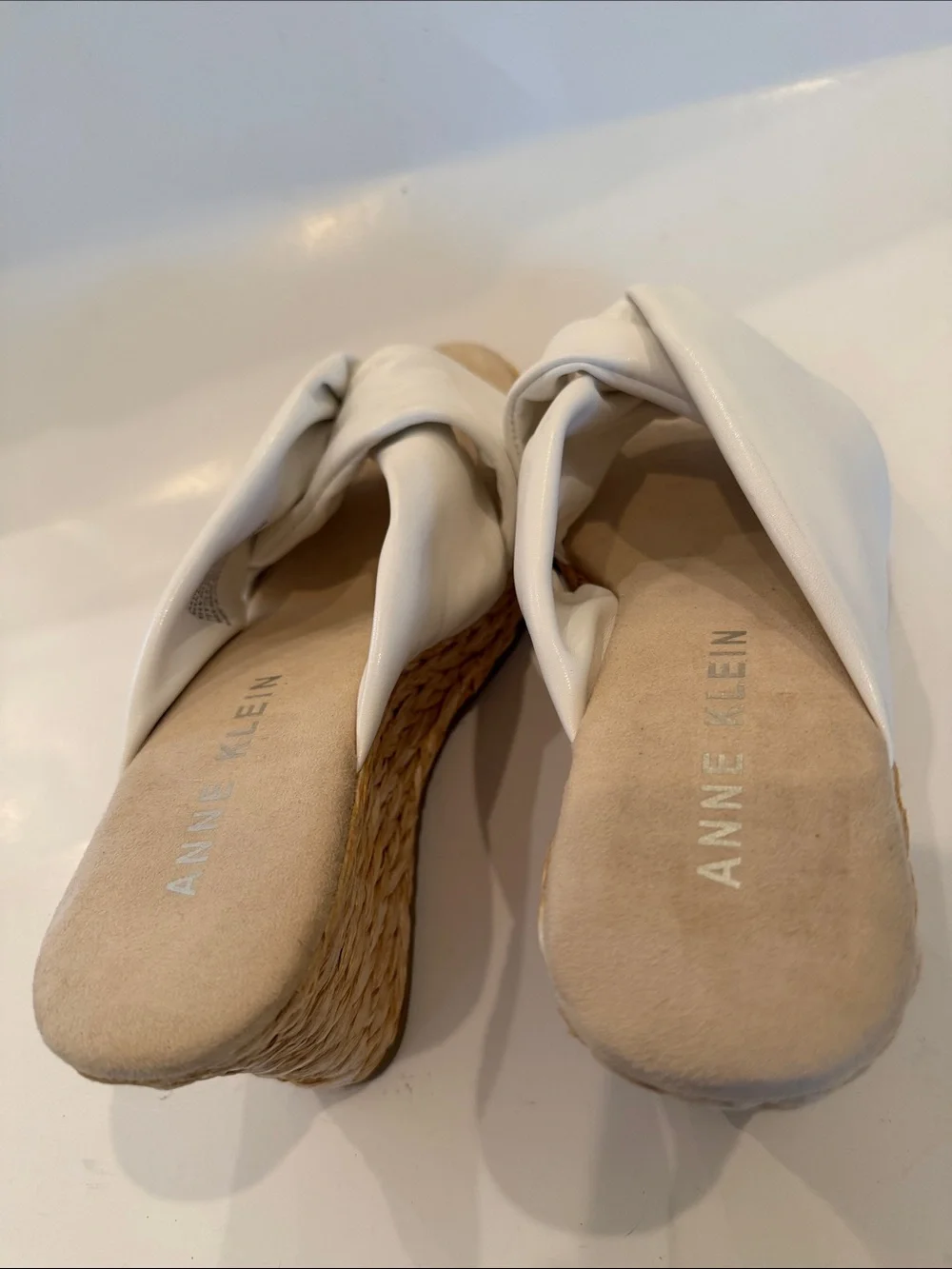 Anne Klein White Knot-Front Espadrille Wedge Slide Sandals Size 9.5